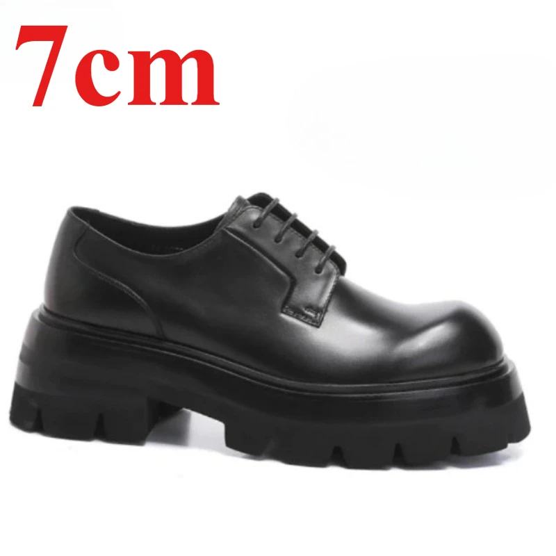 England Men's Dress Shoes Genuine Leather 7cm Thick Bottom Shoes Comfortable Breathable Genuine Leather Wedding Derby Shoes Male