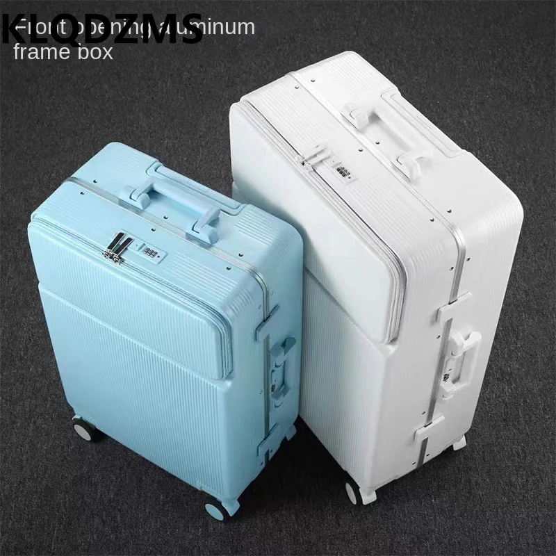 KLQDZMS Cabin Luggage Front Opening Aluminum Framed Boarding Case 28" Large Capacity Trolley Case 20"24 USB Charging Suitcase