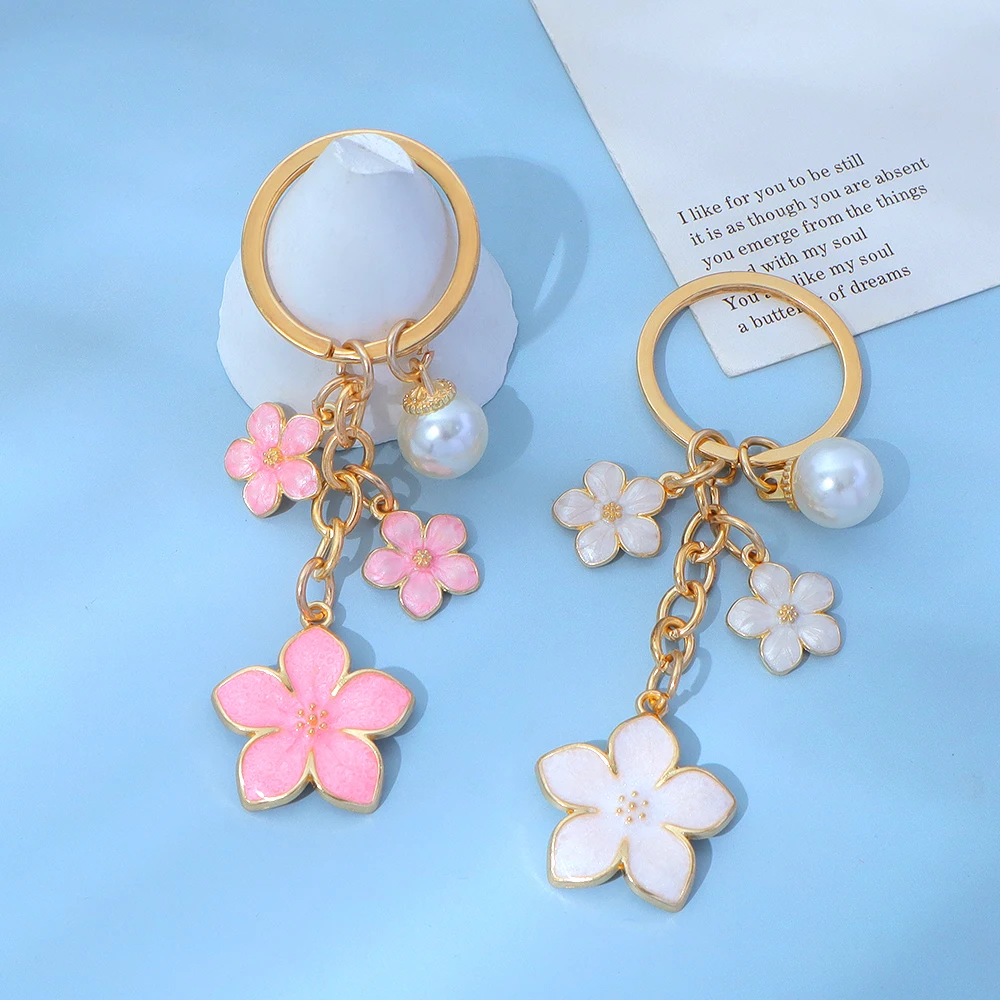 Niedliche Blumen-Anhänger Schlüsselanhänger mit Perle Metall-Schlüsselhalter Handtaschen-Deko Accessoires Mädchen Geburtstagsgeschenke – Detail 4