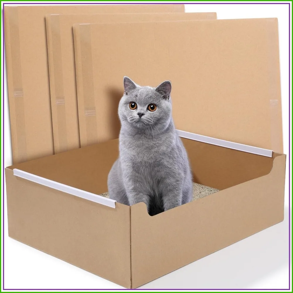 

4 PCS Disposable Cat Litter Boxes, Foldable Cardboard Travel Litter Box, Waterproof, 16.7x12.8x5.3 Inch