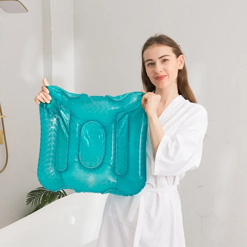 Excellent 53*46*8cm Inflatable Spa Bath Mat, Anti-hemorrhoid Seat Cushion, Bath Pool Suction Cup Water Filling Pad Laser Materia