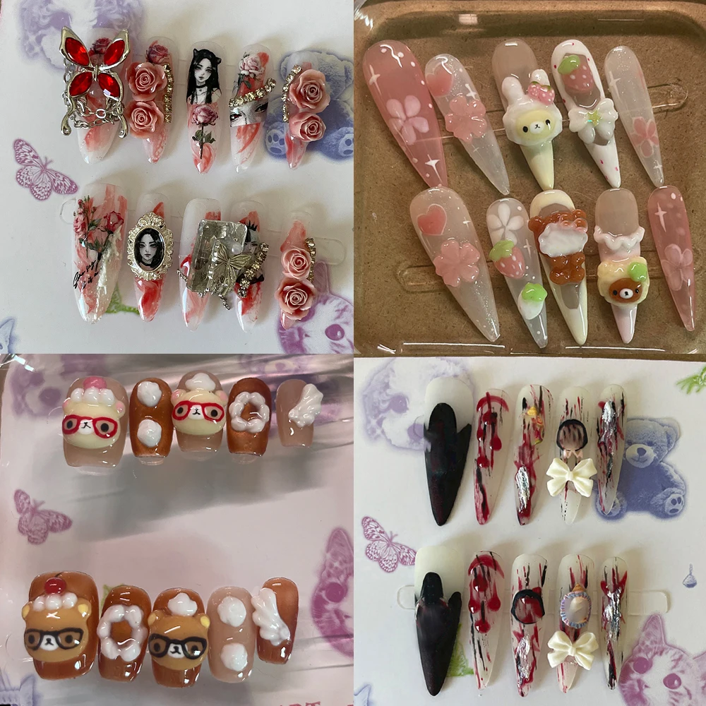 Nail Art Strawberry - Y2K Słodki Kreskówkowy Niedźwiedź Rilakkuma Truskawkowe