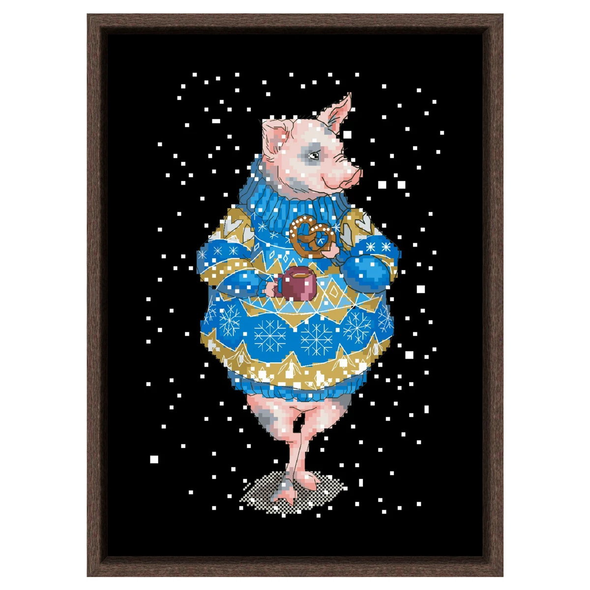 Животные в свитерах-свинья, набор для вышивки крестом, милый 18ct, 14ct, 11ct, черный холст, хлопковая вышивка, сделай сам, декор для стен ручной работы