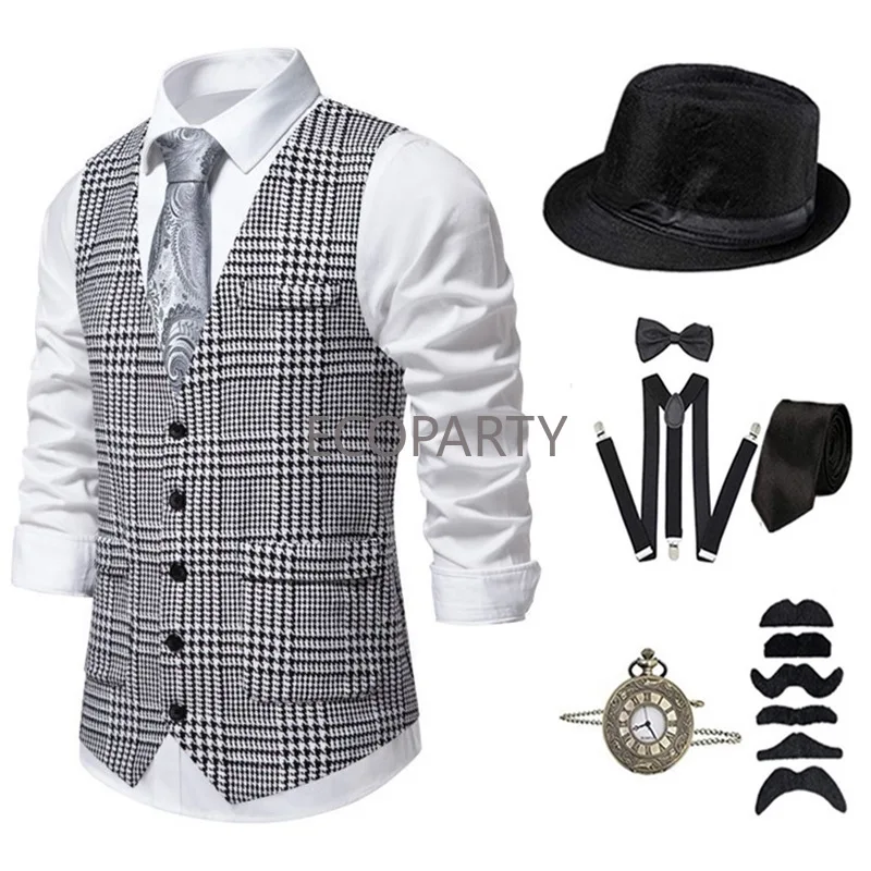 New Gionforsy 1920s Mens Gatsby Gangster Costume Grandpa Accessories Set 20s Old Man Vest Hat  Bow Tie Vintage Pocket Watch