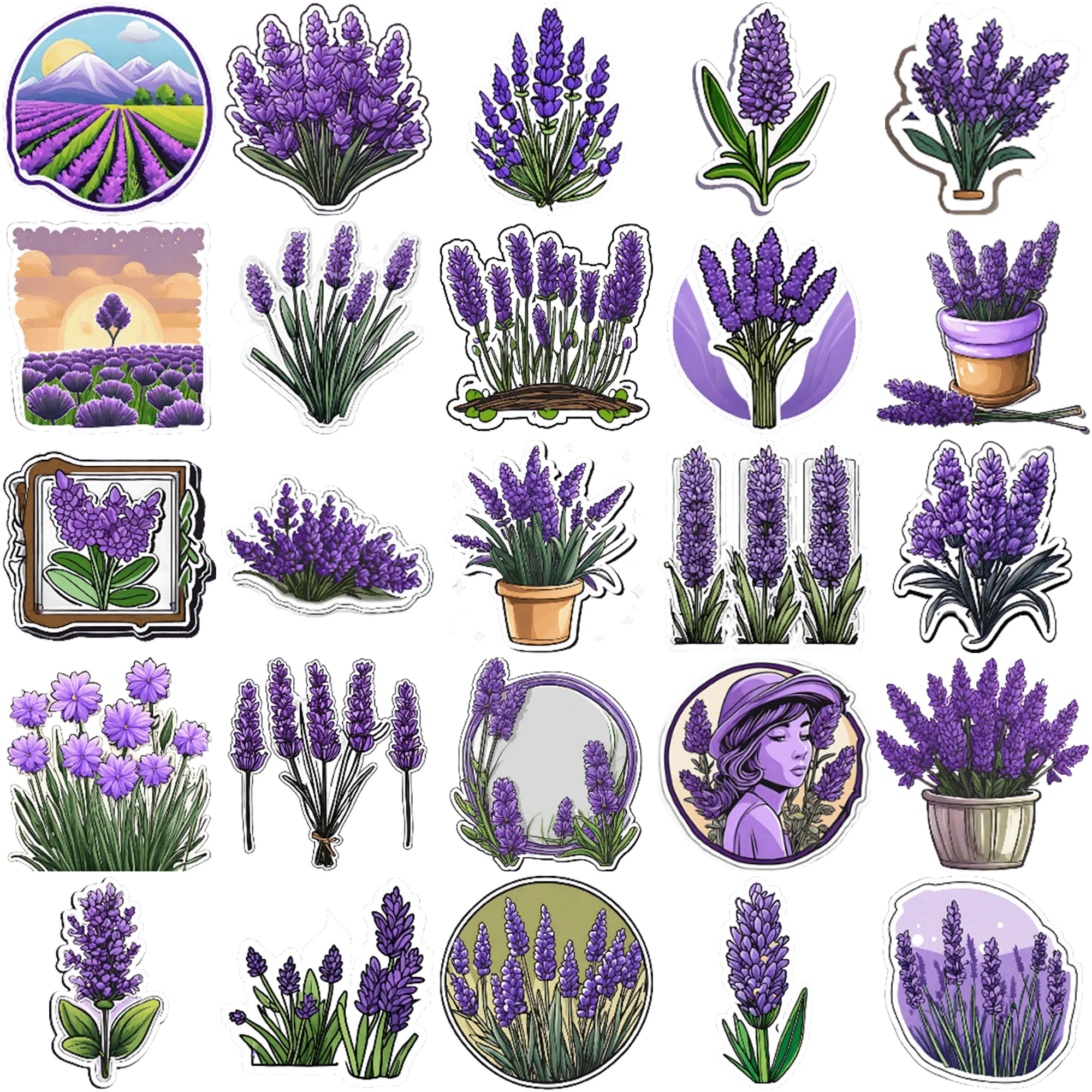 50 pcs pieces of lavender stickers Decorative Stickers for Home Design-50 Pieces of Creative and Colorful Designs