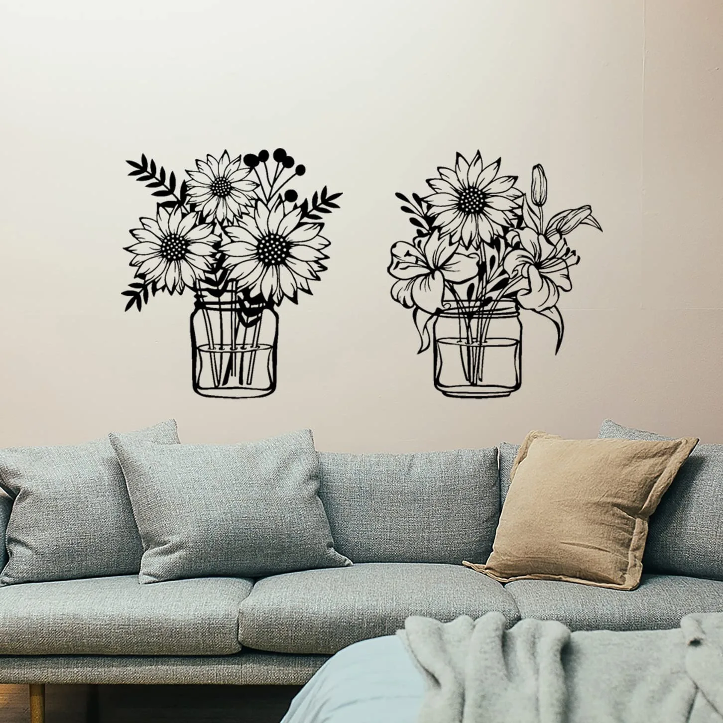 Cross-border hot-selling wrought iron decorative painting vase combination silhouette hanging painting modern wall decoration
