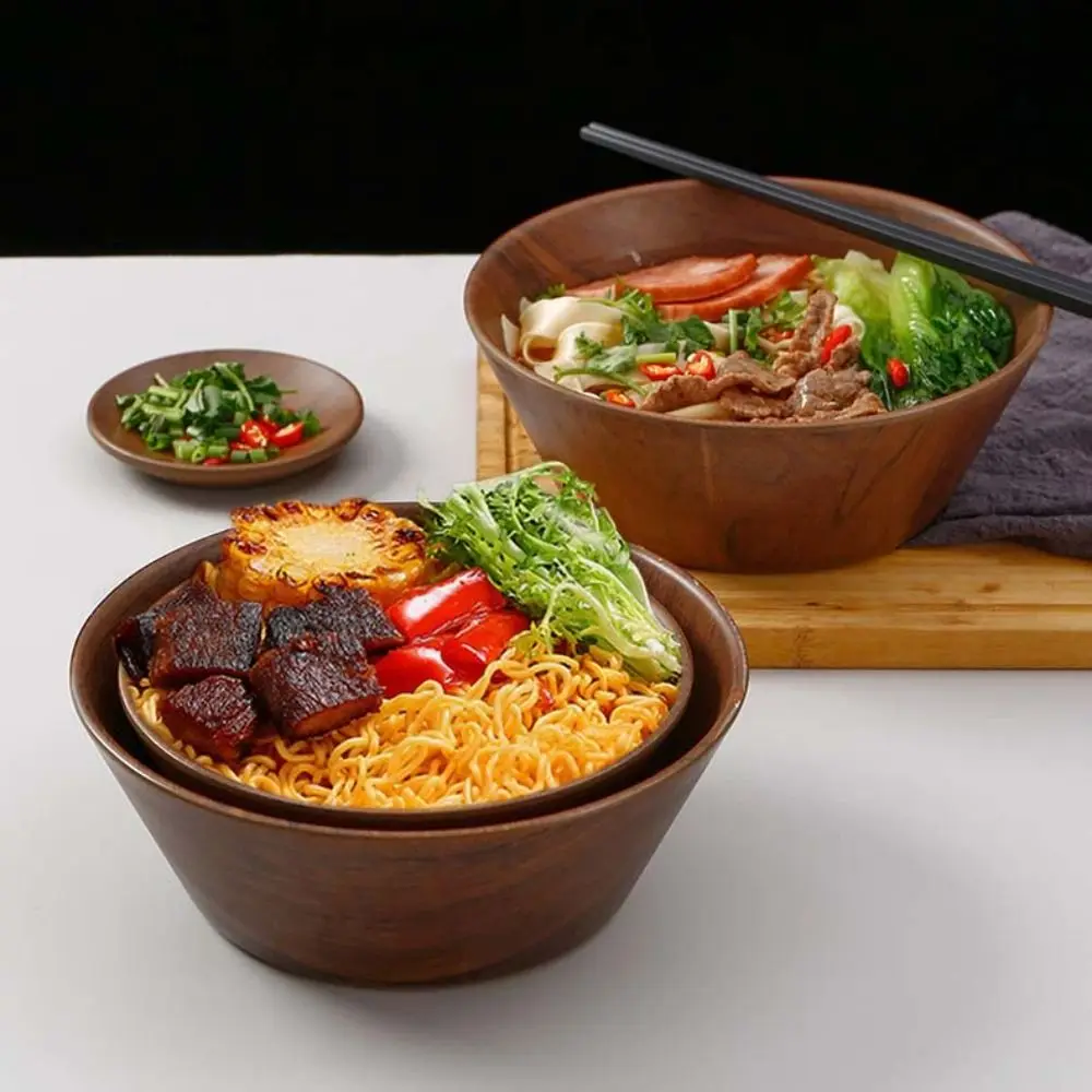 Melamine Wood Grain Ramen Bowl Simulation Japanese Rice Bowl Deepened Large Capacity Salad Mixing Basin Restaurant