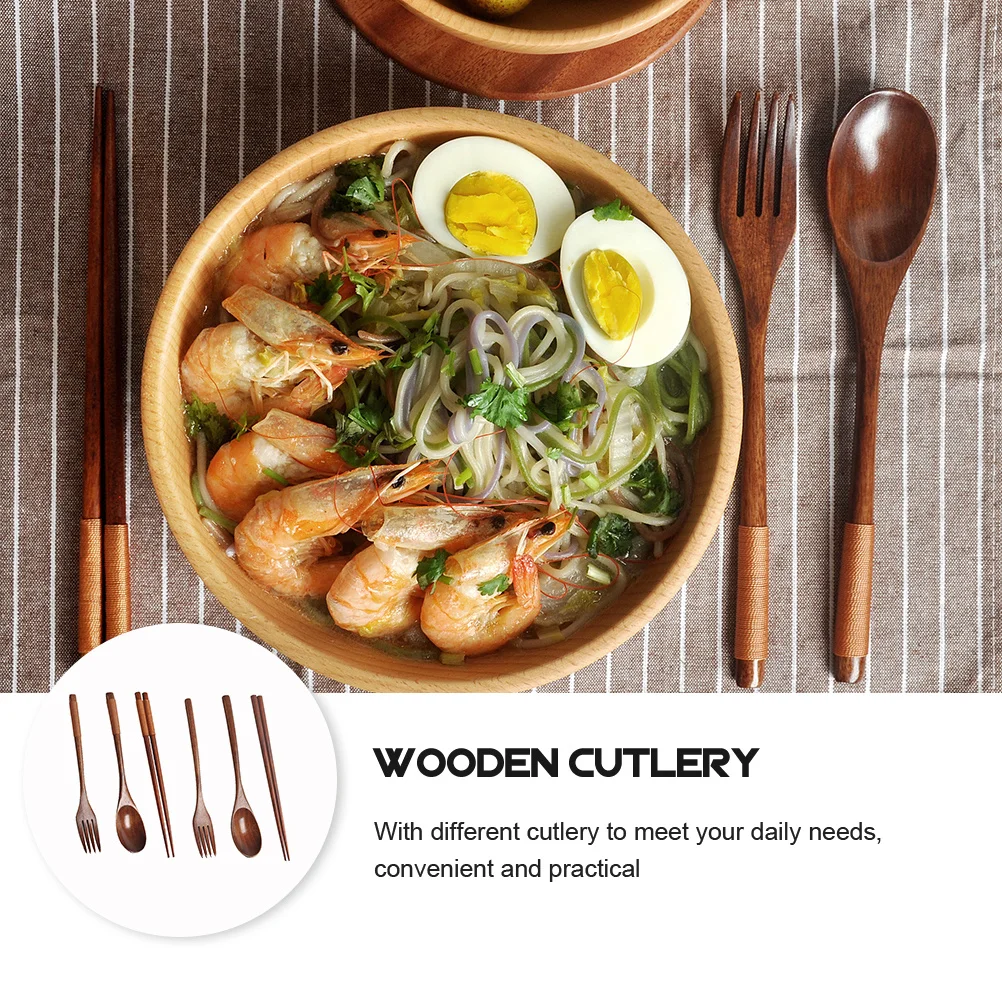 

2Sets Wooden Tableware Set Portable Cutlery Wood Fork Spoon Chopsticks Dinner Flatware Home Supplies Tableware Set