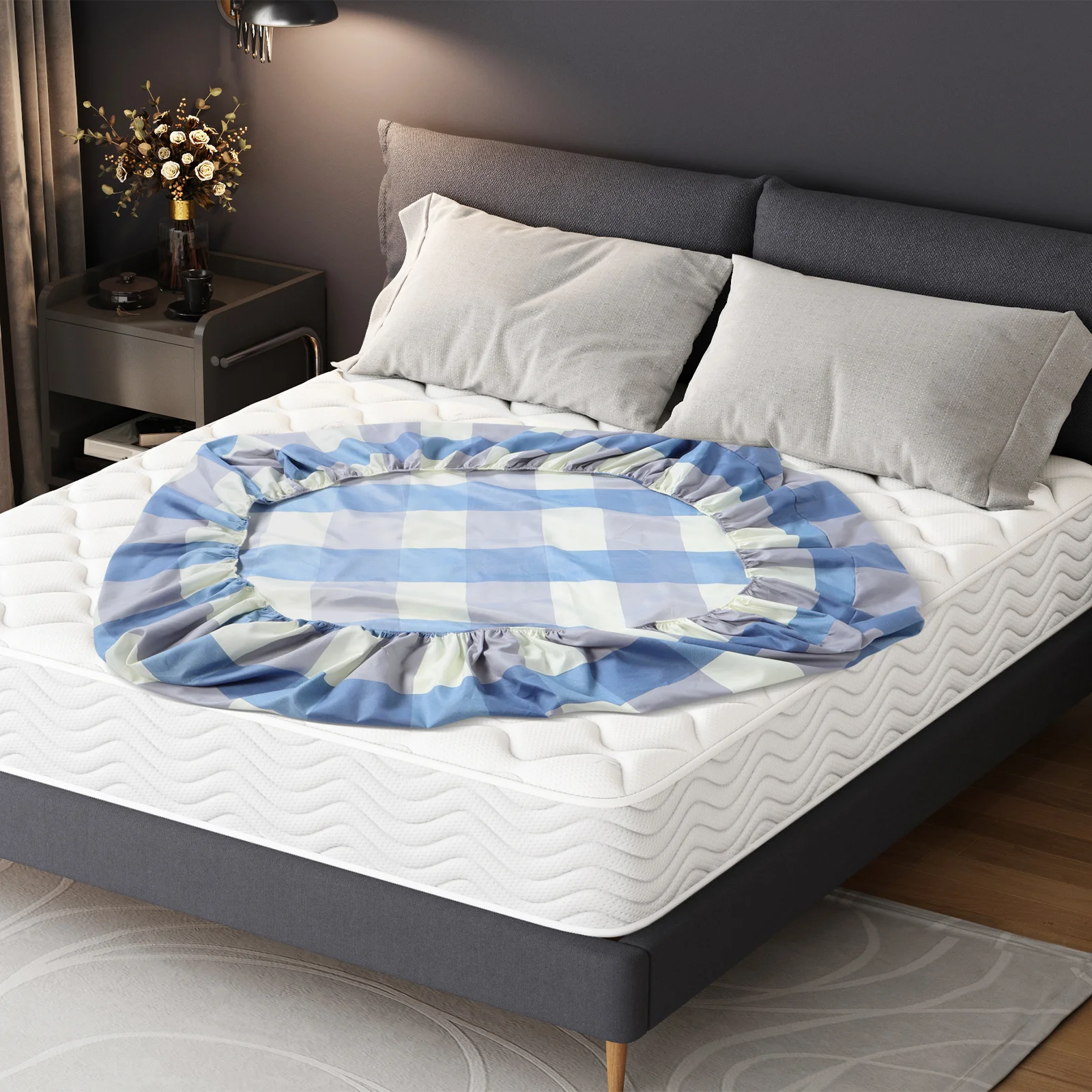 

Twin Fitted Sheet Polyester Mattress Cover Soft Elastic Edges Stain Resistant For Home Hotel Dorm Bedroom Use