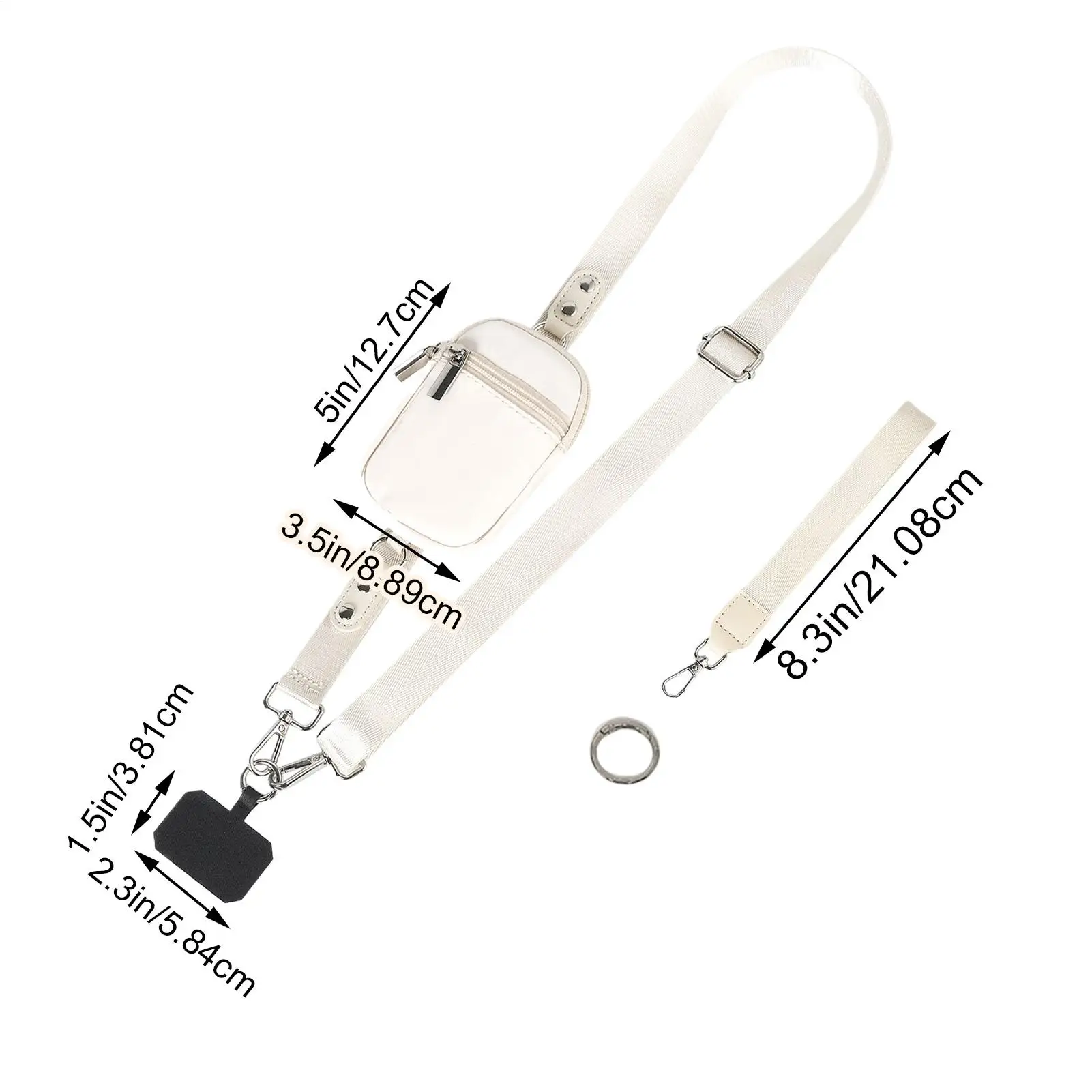 حبل الهاتف مع محفظة وحزام الهاتف الخليوي مع حقيبة بسحاب وسلسلة أمان للرقبة قابلة للتعديل مع علامة تبويب للمناسبات المدرسية واللياقة البدنية