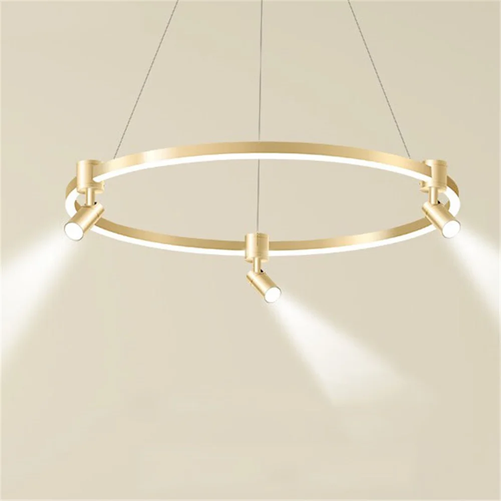 Modern Simplicity Gold Ring Led Chandeliers With Spotlight Living Room Kitchen Hanging Luminaires