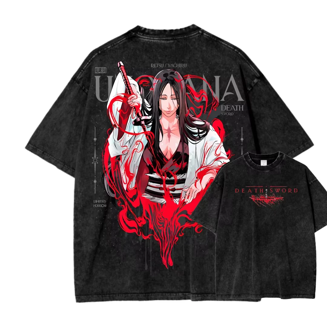 2026 Summer Bleach Ichigo Kurosaki T-Shirt Dual Sided Washed Hollow Mask Zangetsu Graphic Oversized Men Women Unisex Streetwear