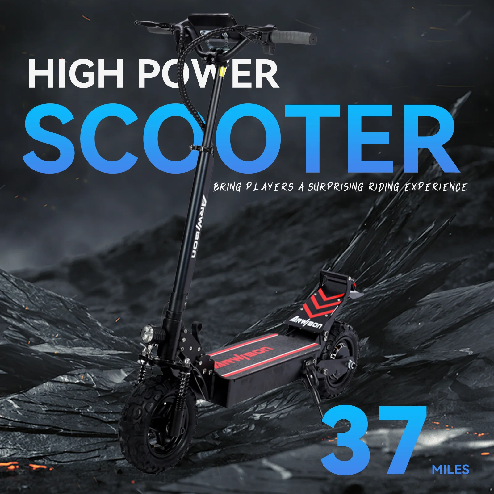 2500W adult electric scooter, dual brake spring dual shock absorption system, 11 inch off-road wheels, maximum speed of 30MPH