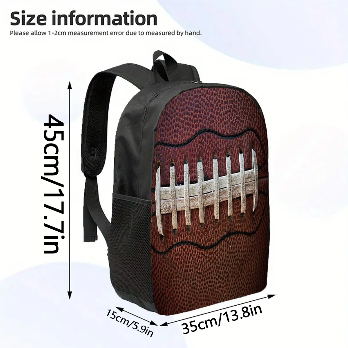 1pc, American Football Backpack, Large Capacity 17-Inch Casual Backpack for Laptops with Water Bottle Holder