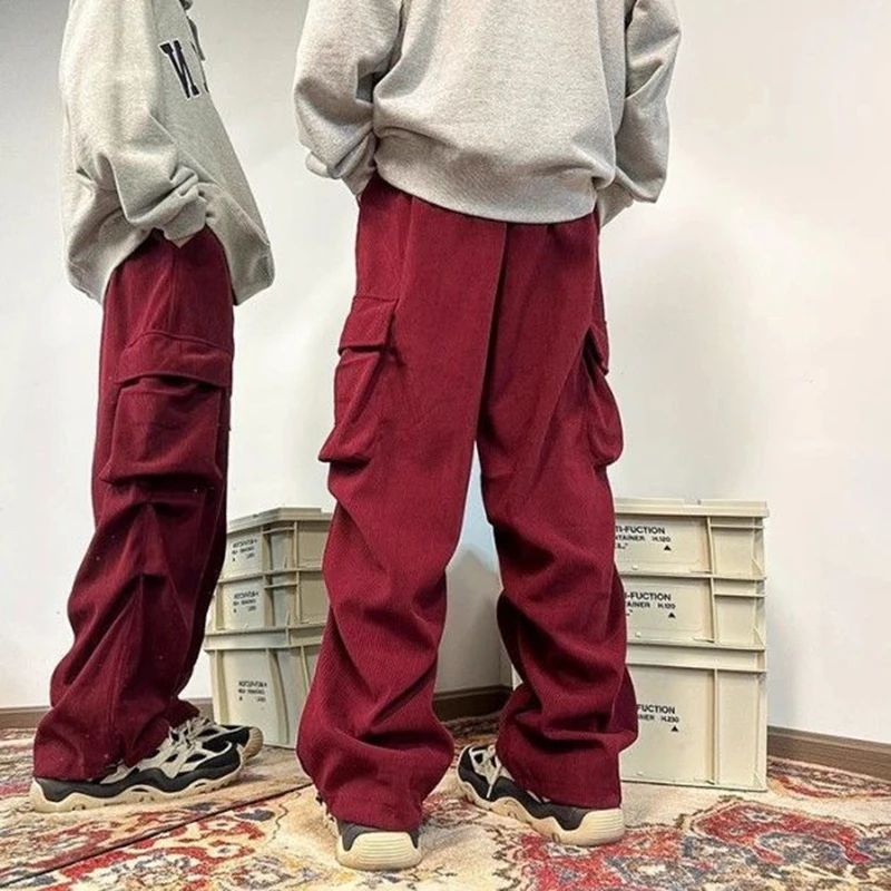 コーデュロイカーゴパンツ レディース Y2K ハイウエスト ストリートウェア ルーズ マルチポケット スウェットパンツ ビーフィット ヒップホップ カジュアル ストレートパンツ
