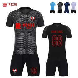 Triangle Print Short Sleeve Team Club Training Soccer Jersey for Men Kids New in Summer 2 Piece Football Uniform Accessories