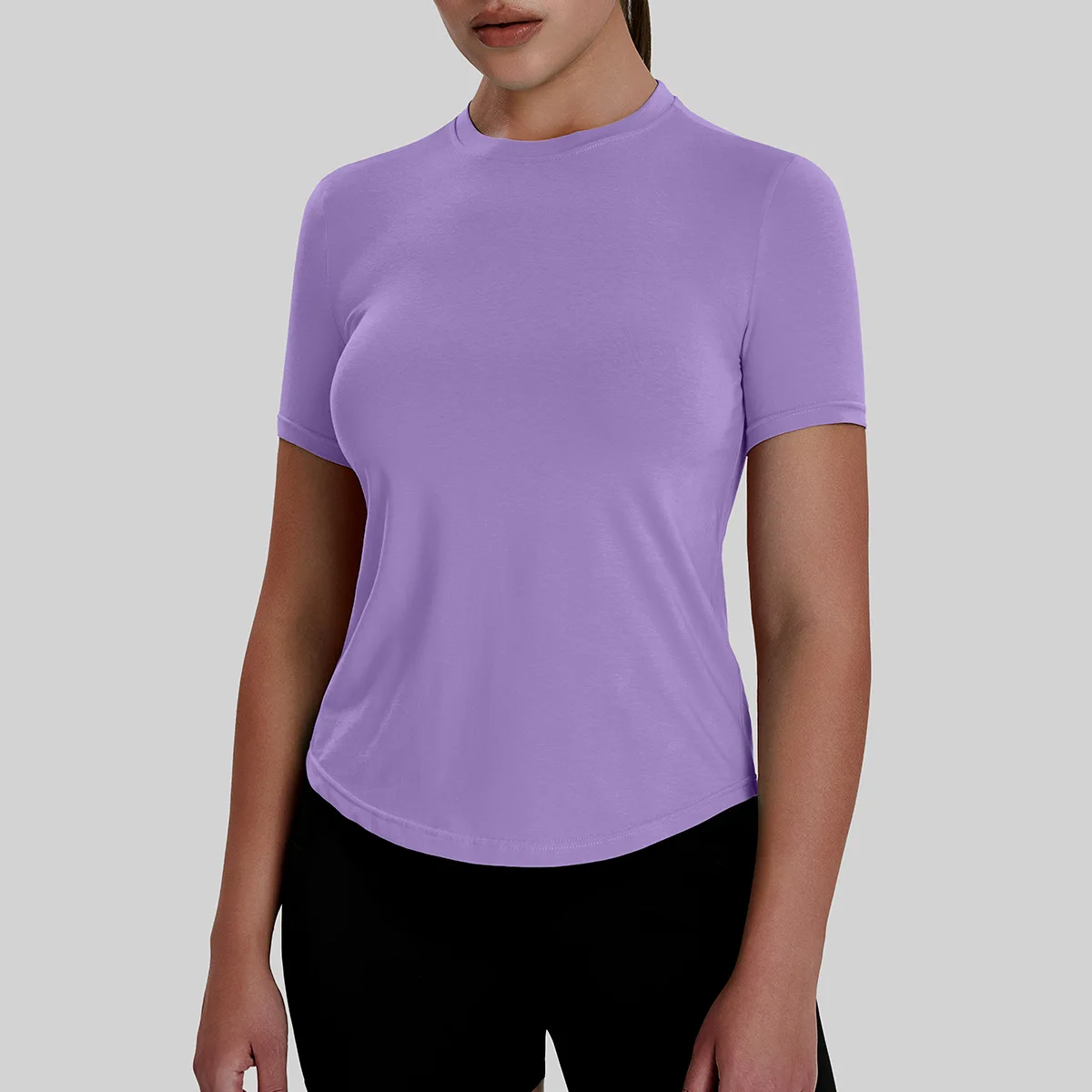 ملابس يوجا عالية المرونة برقبة دائرية، ملابس أوروبية وأمريكية ضيقة لظهر الجمال، رياضية ماصة للعرق، سريعة الجفاف للنساء