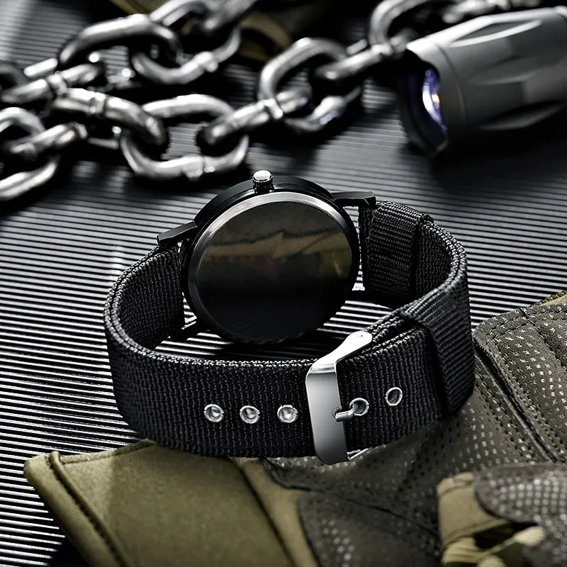 Homens Luminous Nylon Band Relógio Militar, Liga Relógio De Pulso, Quartzo, Esportes, Resistente Ao Choque, Relógios De Pulso