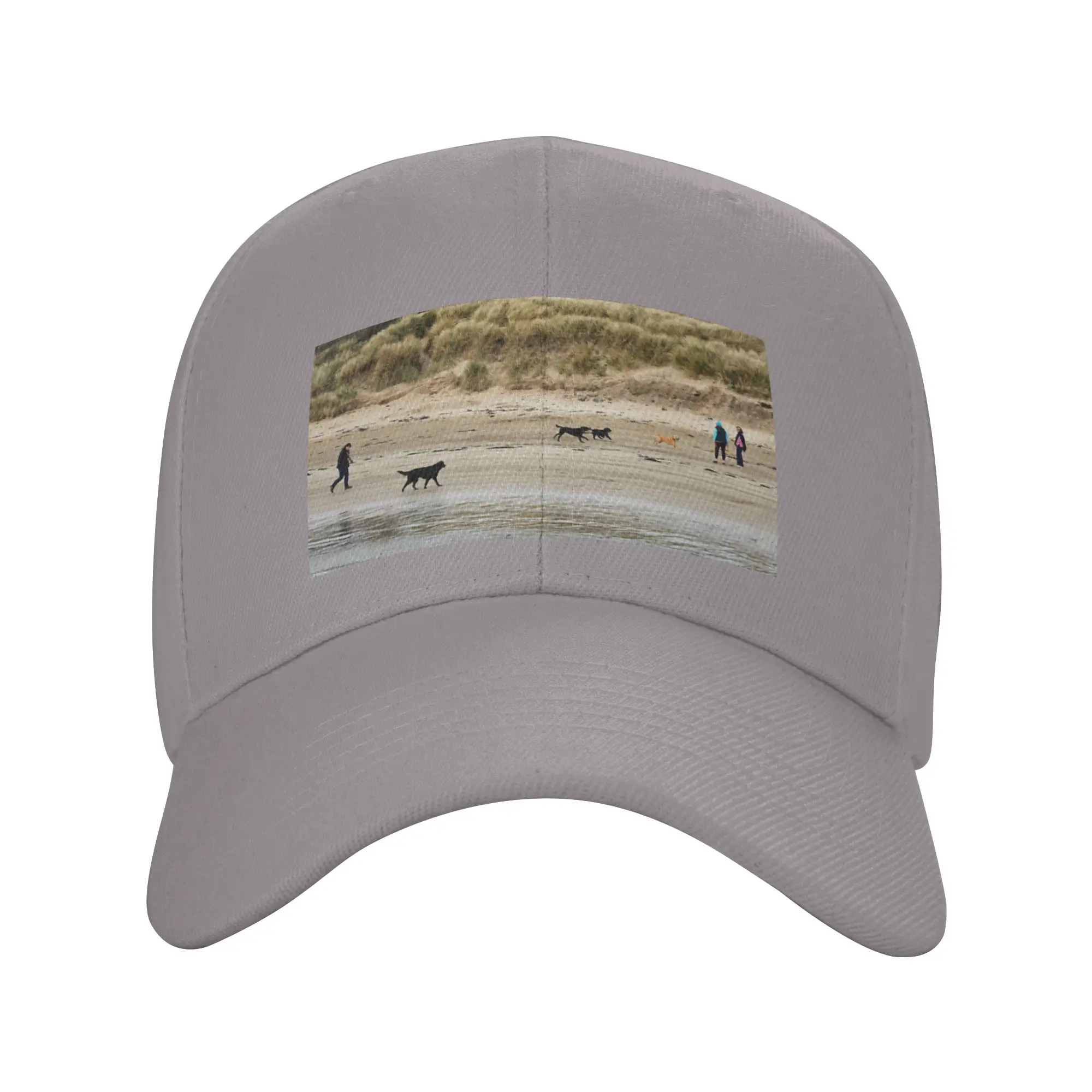 Four Dogs  Dog walkers on the beach - Beadnell  Northumberland  UK Trendy Baseball Cap Delivery Work Nylon Headwear