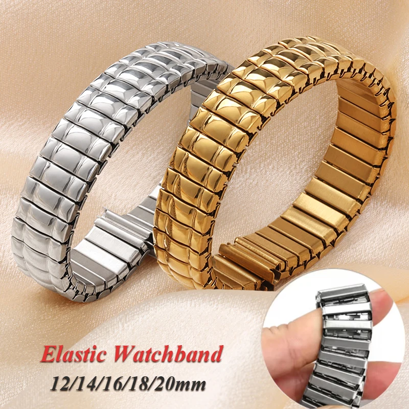 Elastisches Stretch-Armband aus Edelstahl, 12 mm, 14 mm, 16 mm, 18 mm, 20 mm, Metall-Erweiterungs-Uhrenarmband für Herren und Damen
