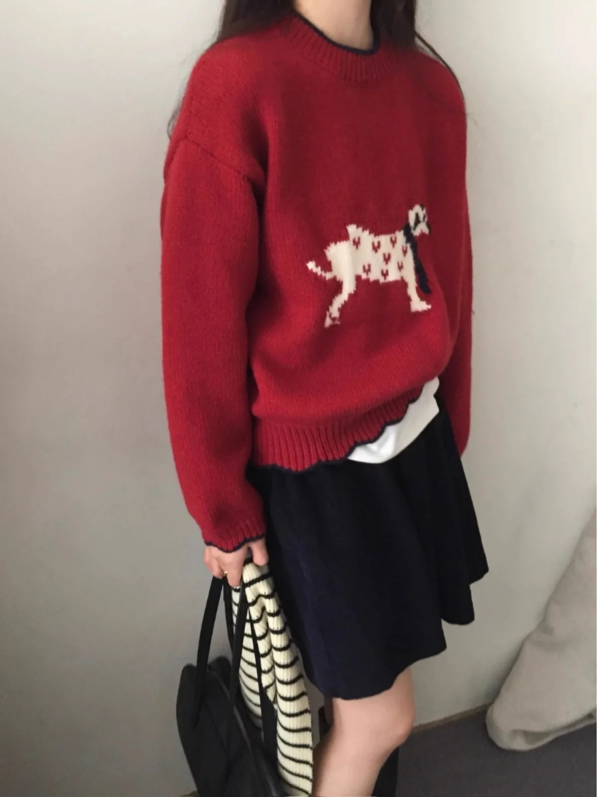 Koreaanse Sle Lazy Sle damestrui lente herfst los schattig borduurwerk cartoon top gebreid lang Sve rond Ne