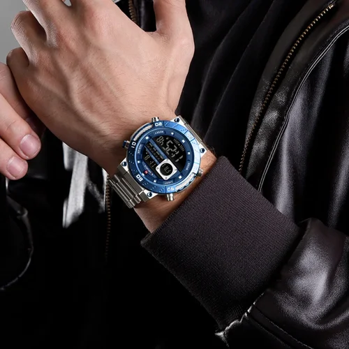 Imagen 2 del producto Reloj NAVIFORCE para hombre, reloj con luz nocturna de lujo, resistente al agua, correa de acero inoxidable, pantalla Digital LCD, reloj con movimiento para niño