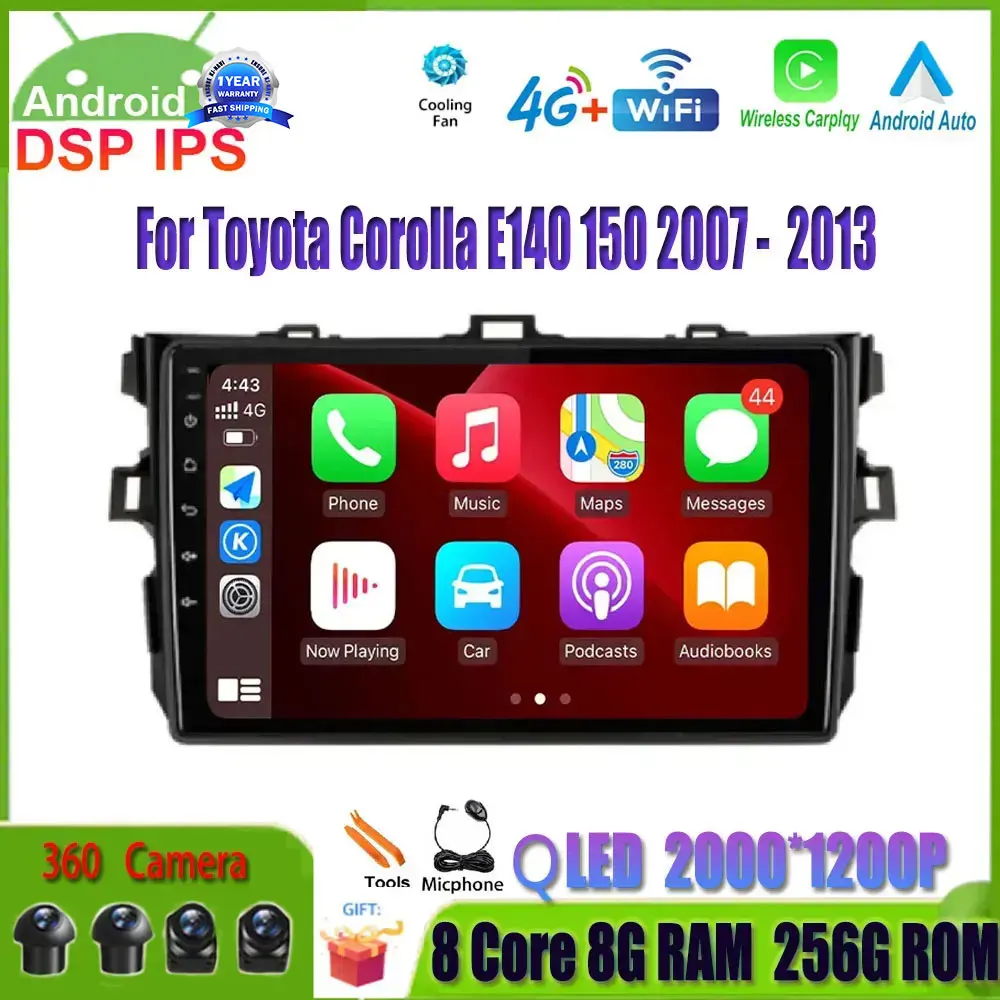 

9" Android 14 Auto Car Radio Multimedia Video Player IPS DSP For Toyota Fortuner Hilux 2008-2014 MT GPS BT WIFI Wireless Carplay