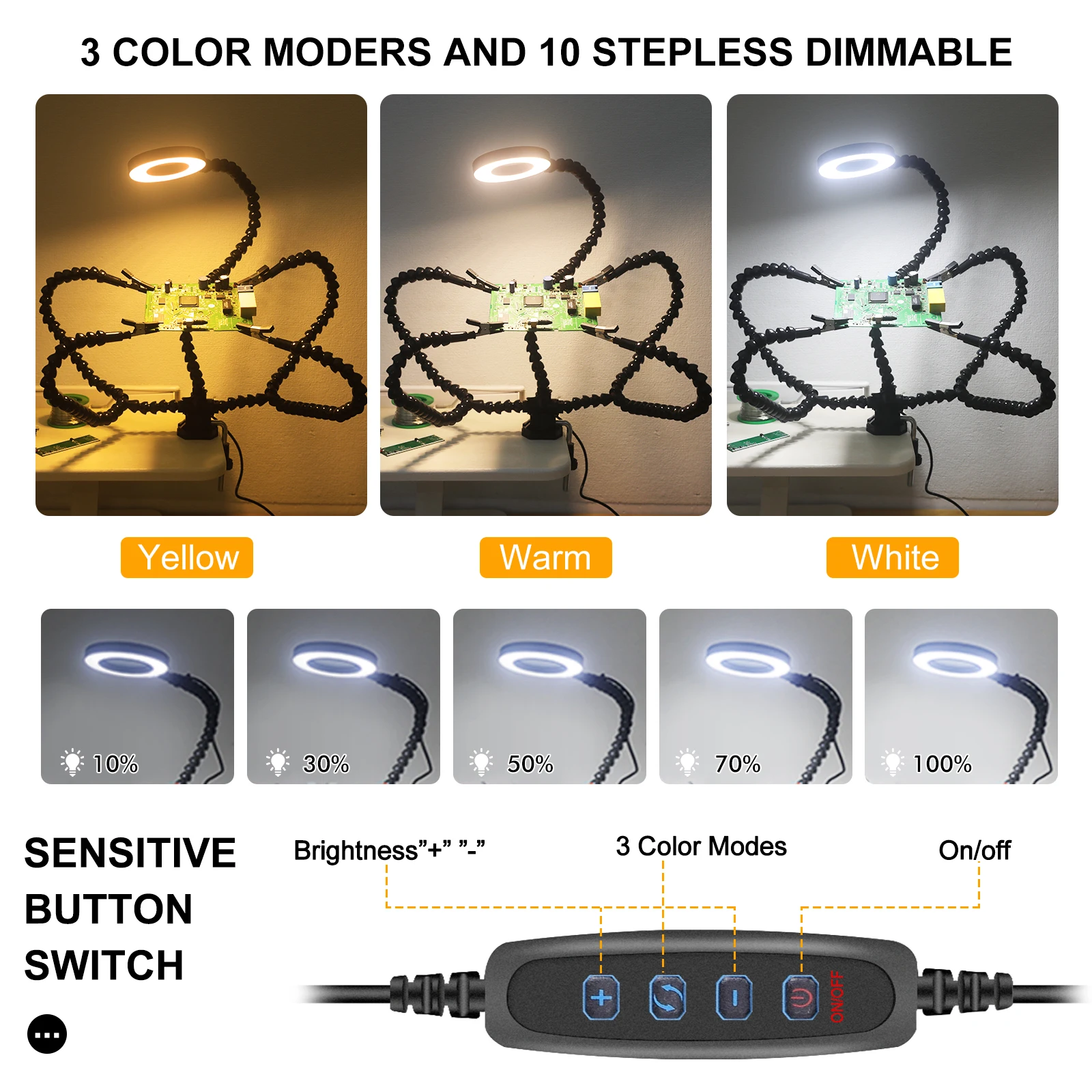 Newacalox-テーブルクランプはんだ付けステーション,はんだ修理ツール,はんだ付けステーション,USB, 3倍照明付き拡大鏡