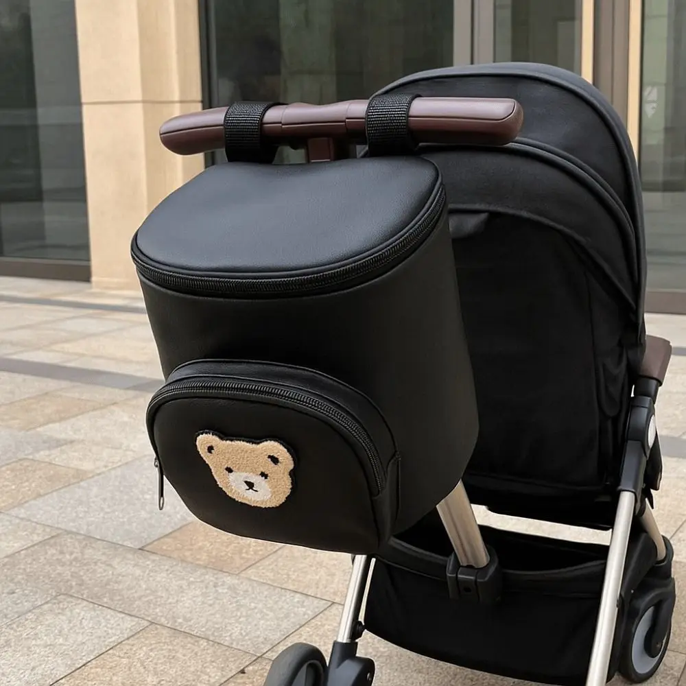 Cute Waterproof Stroller Hanging Bag Cartoon Bear Large Capacity Umbrella Cart Bags PU Leather Mommy Storage Bag