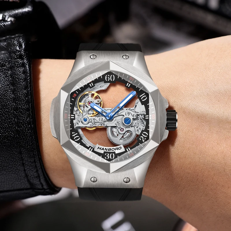 Reloj Luxury Mechanical Men Watch Fashion Skeleton Silicone Strap Waterproof Mens Wristwatch Man Automatic Watches Montre Homme