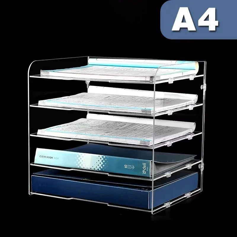 2-5 Tier Clear File Organizer Acrylic Desk File Organizer for Letter A4 Paper Storage Rack Office Home School Multiple Holder