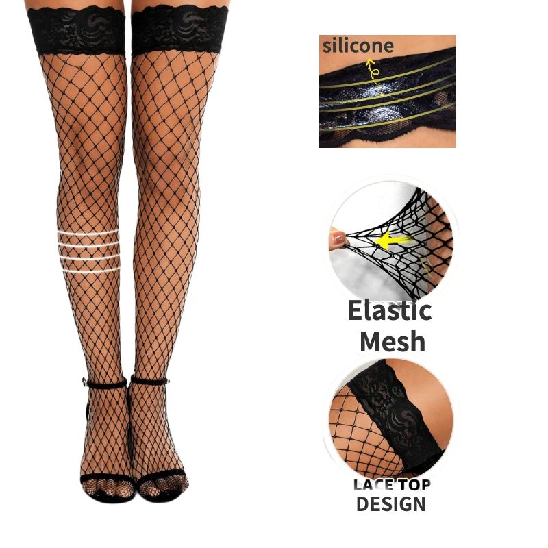 Wife Stockings Elastic Mesh Breathable Non-slip Silicone Hosiery for Women Lingerie Sexy Lace Top Design Thigh High Stocking New