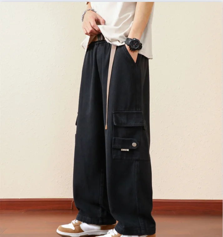 2024 Autumn New Cargo Pants Men Multi-Pockets Cotton Casual Wide Pants Male Workwear Loose Straight Trousers Big Size 3XL