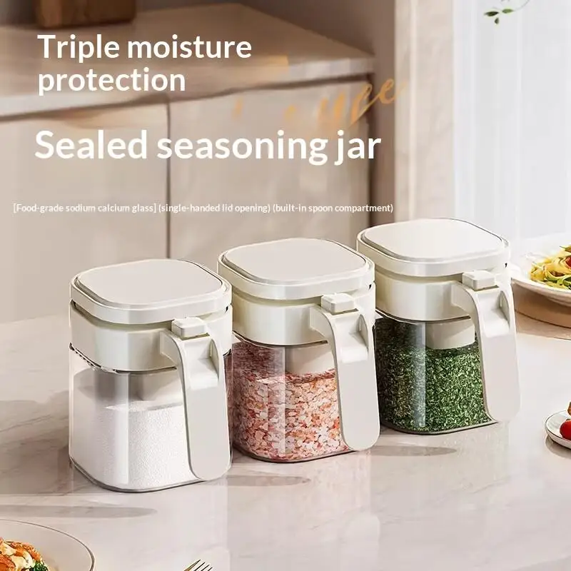 Spice Box with Separate Spoon Sealed Moisture-Proof Seasoning Container for Home Kitchen Salt Sugar Storage