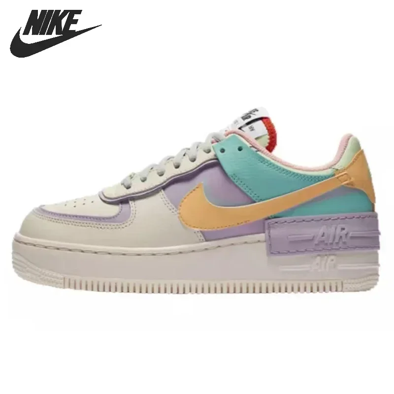 Nike-Chaussures de Skate Air Force 1 pour Femme, Basses Classiques AF1 SHADOW, Violet, Jaune