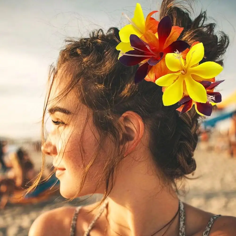 Tropical Artificial Flower Hair Scrunchie Lightweight Reusable Women's Flower Hair Band Multicolor Soft Girl's Ponytail Holder