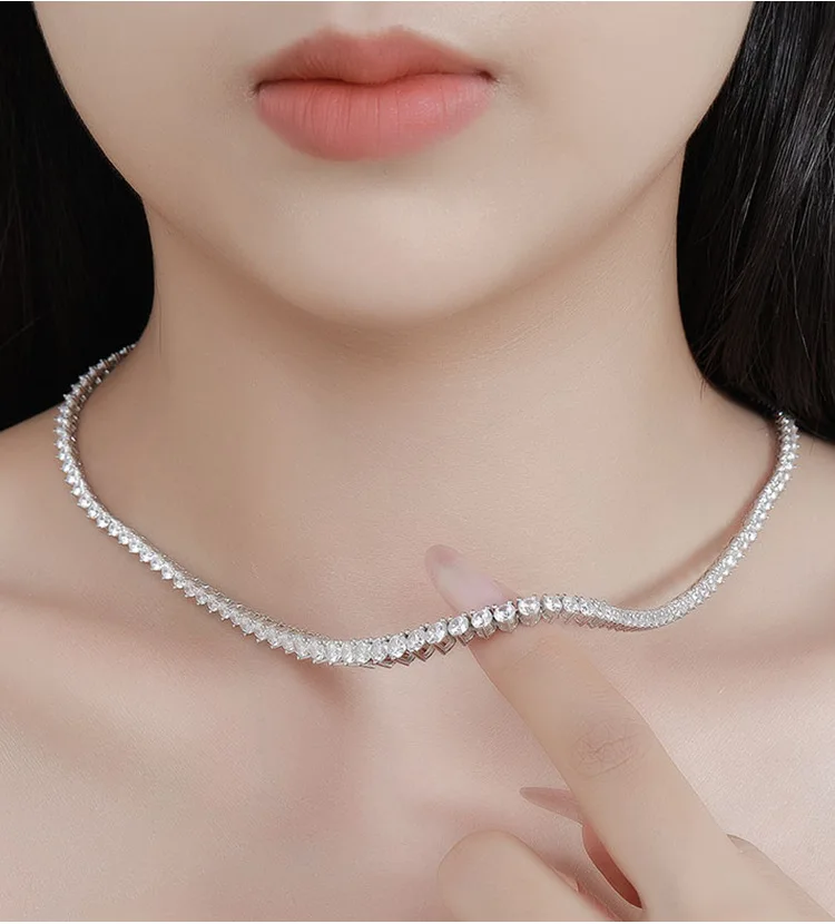 0.4CT 4.5mm Gradient Full D Color VVS1 Moissanite Tennis Necklace 3 Claw Setting S925 Sterling Silver GRA Certified Sparkling Chain Jewelry Gift For Women