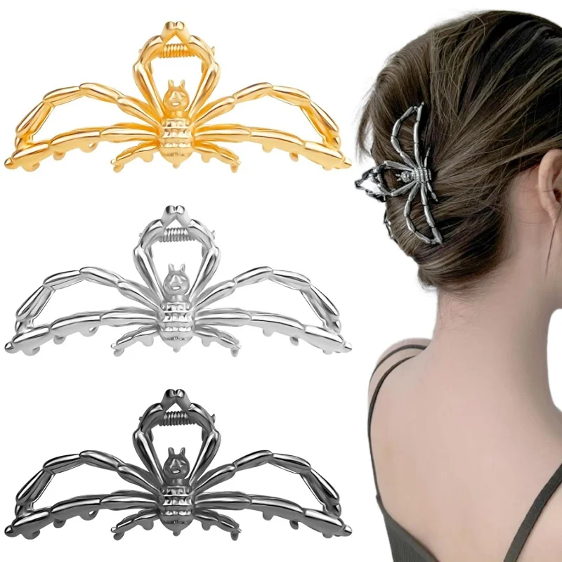 

3Pcs Halloween Spider Metal Goth Large Spider Fancy Jaw Clips Vintage Updo Grip Hair Accessories for Women Girls