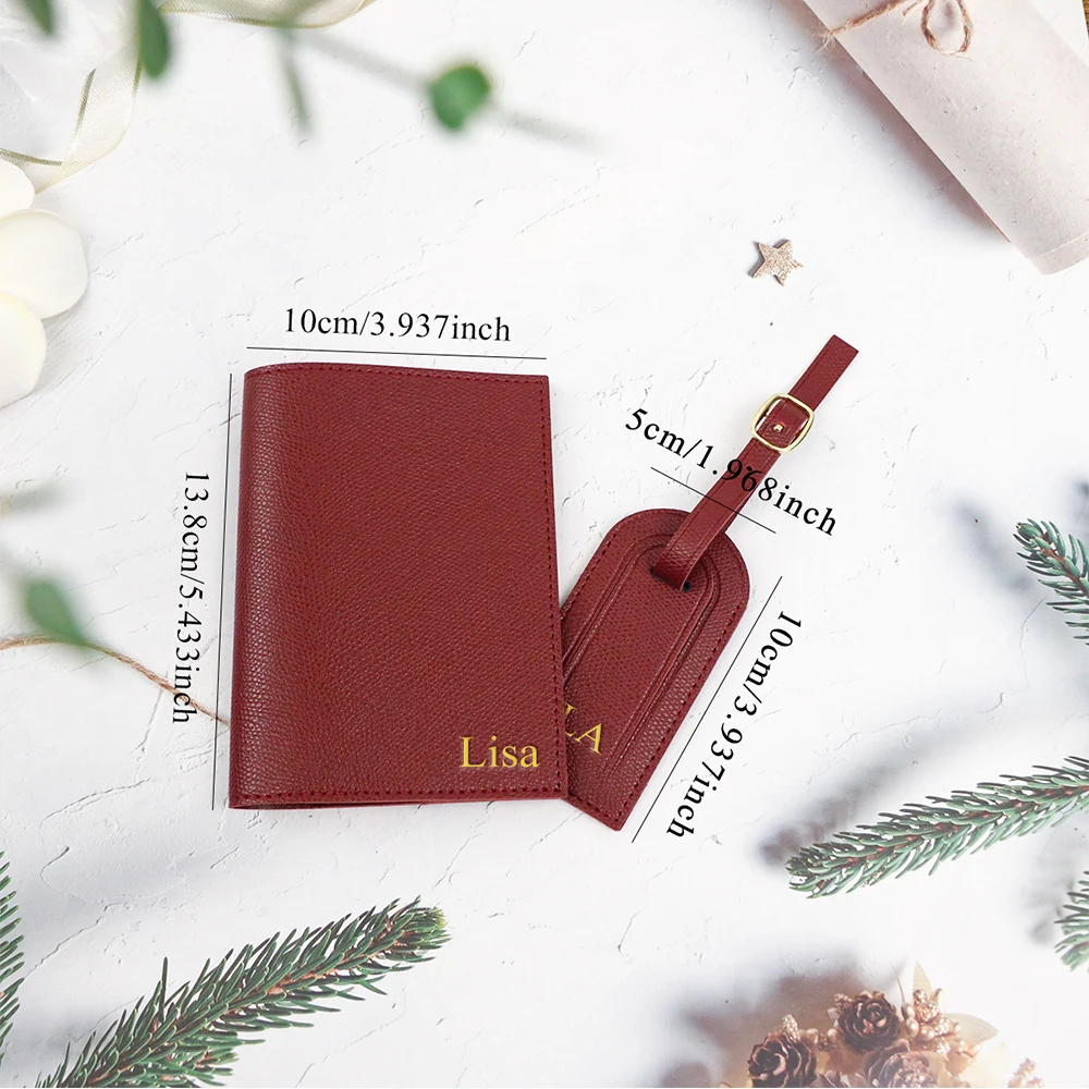 اسم مخصص لحامل جواز سفر من جلد البولي يوريثان وملصق مضاد للخسارة مع صندوق هدايا للسفر الأساسي #5