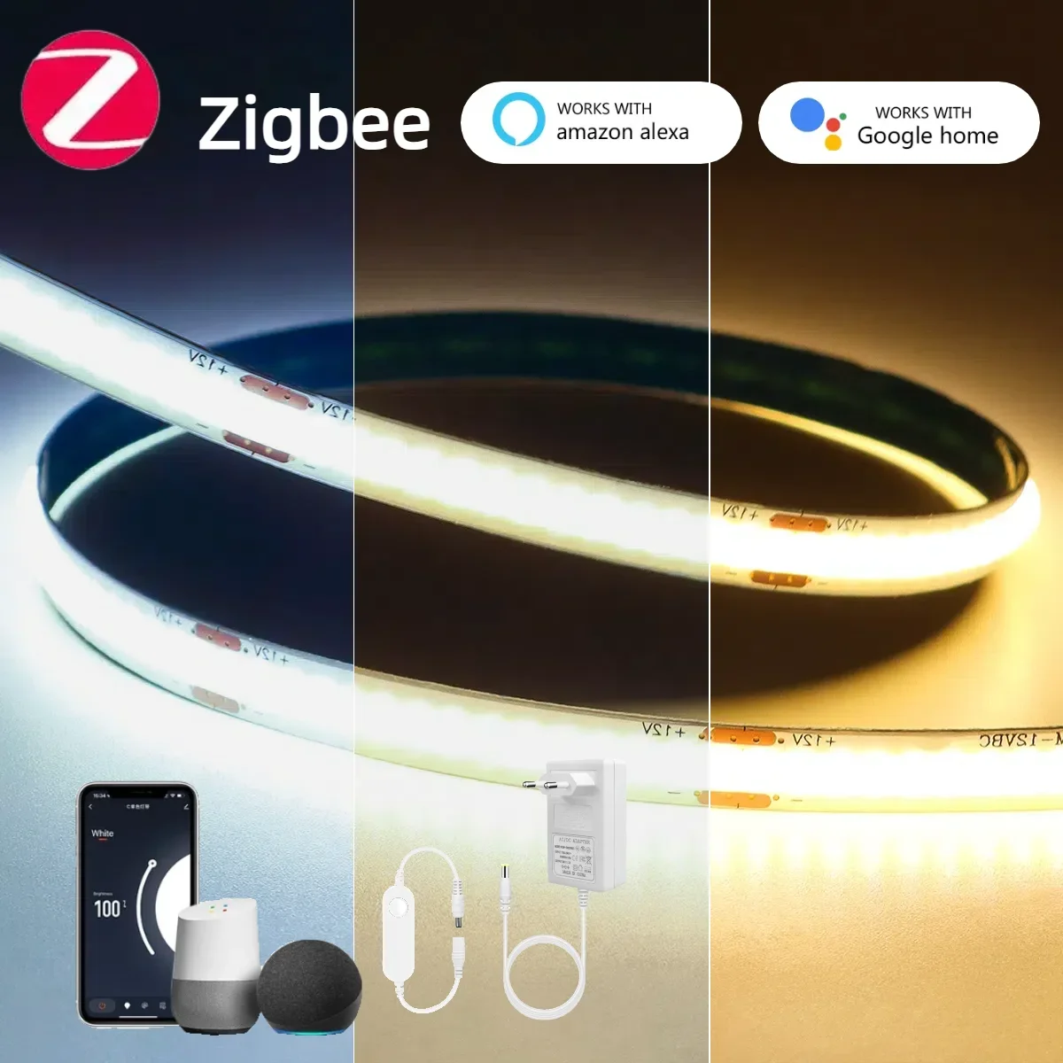 

Светодиодная лента Zigbee Smart COB, приложение/голосовое управление, настройка времени, работа со шлюзом Zigbee Hub Alexa Google Assistant SmartLife