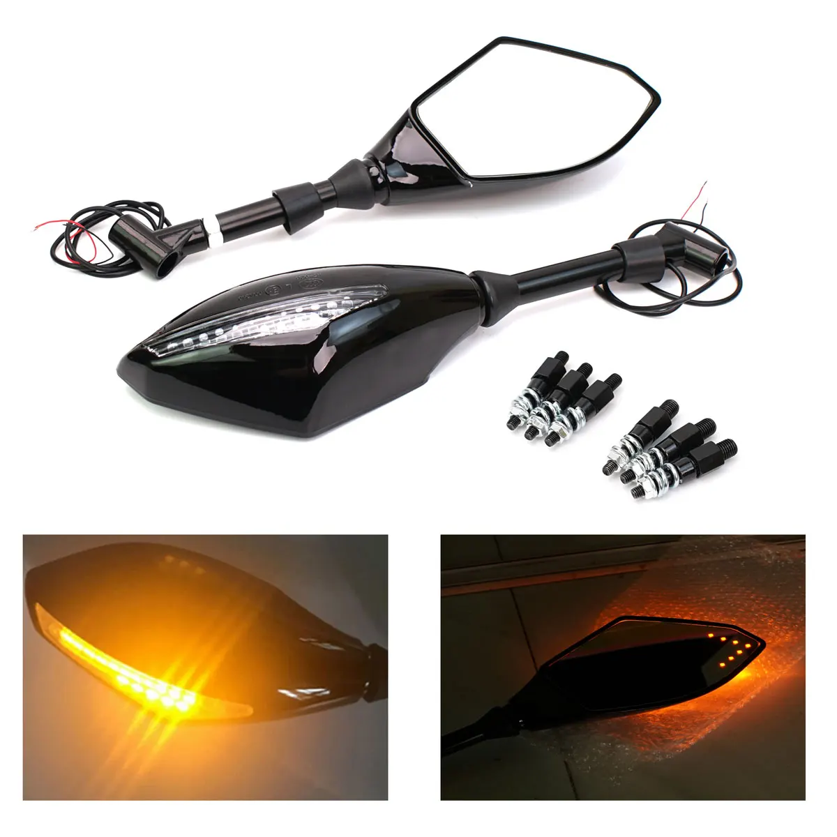 LED Turn Lights Side Mirrors with LED Turn Signal Indicator 8/10mm Motorcycle Rearview Mirror For Honda Suzuki Yamaha Ducati