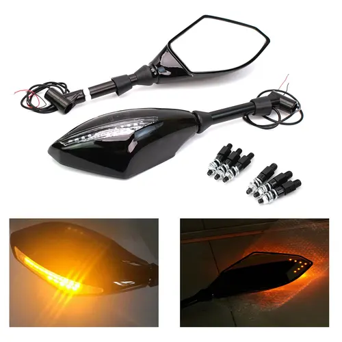 Imagen 1 del producto Luces LED de giro, espejos laterales con indicador de señal de giro LED, espejo retrovisor de motocicleta de 8/10mm para Honda Suzuki Yamaha Ducati