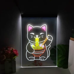 Maneki Neko Ramen Luck Cat Multicolour Luminous Sign with Neon Light Emitting Effect Home Decor Bedroom Wall