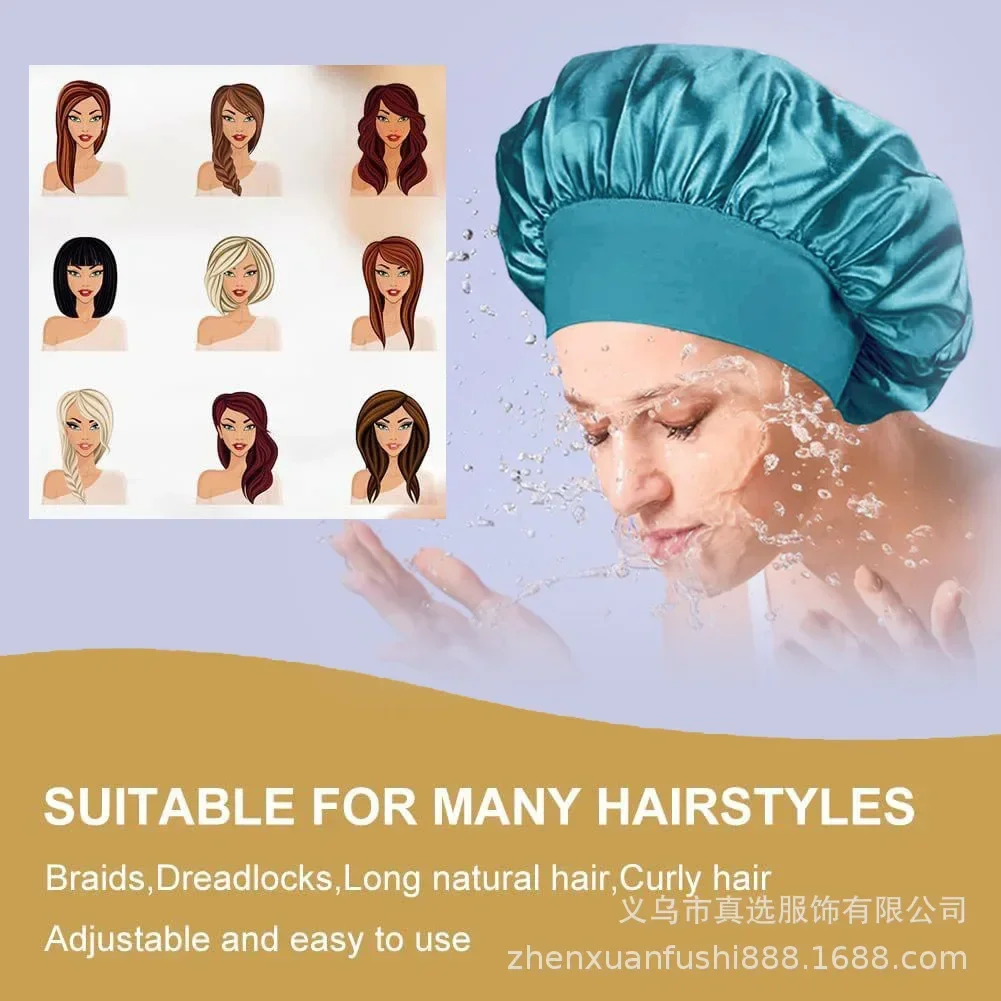 Jin Curly Hair Styling Accessories - Adjustable Satin Shower Cap For Women Silk Bonnet For Sleeping