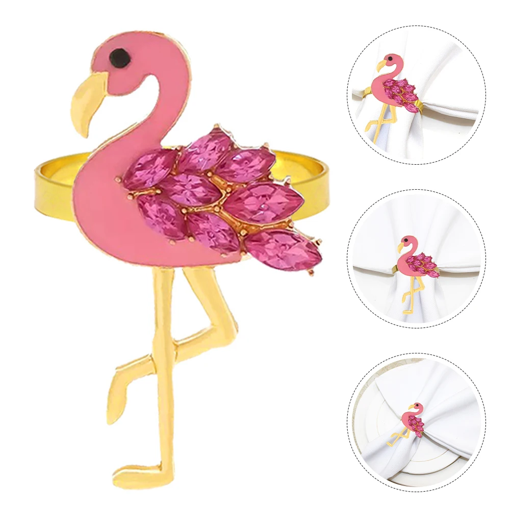 

4 Pcs Decor Flamingo Napkin Rings Cute Holders Decorate Alloy Buckles Pink Decorative Creative Paper Bands Dinner Party