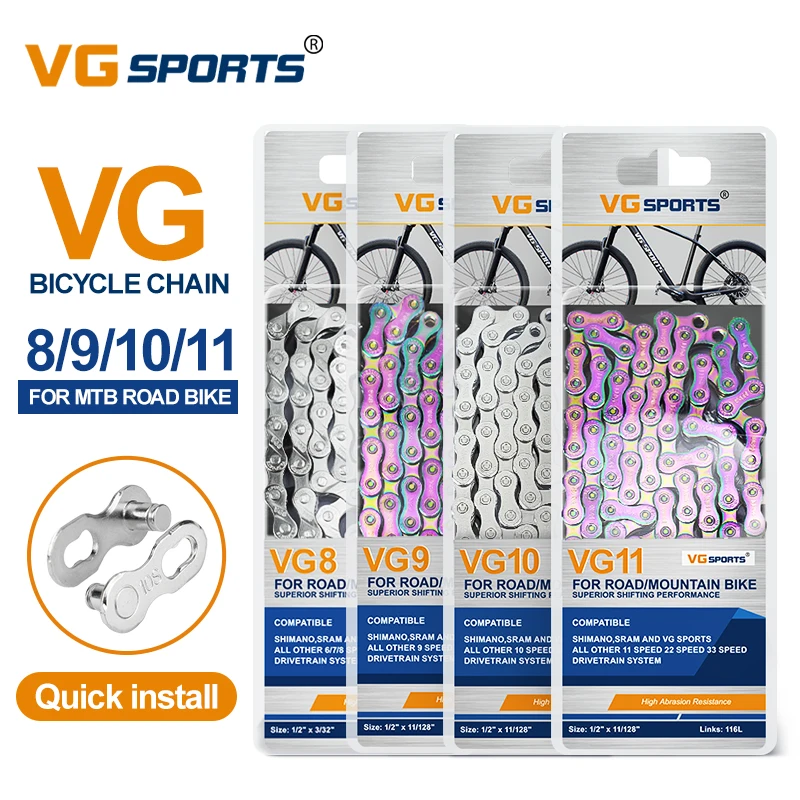 VG Sports MTB Bicycle Chain 8 9 10 11 Speed Velocidade 8s 9s 10s 11s Mountain Road Bike Chains Part 116 Links