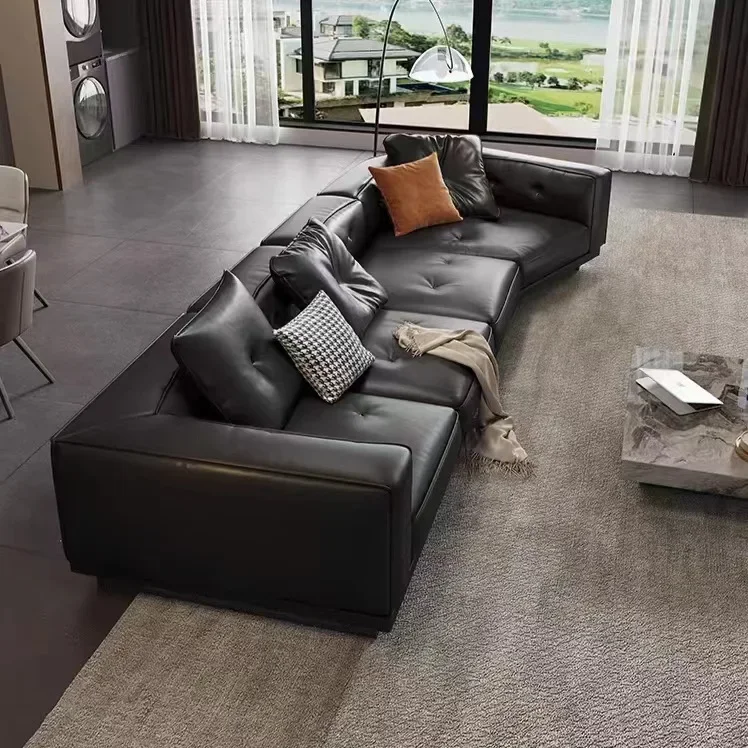أريكة إيطالية حديثة فاخرة وخفيفة الوزن ذات صف مستقيم منحني لغرفة المعيشة في المنزل #3