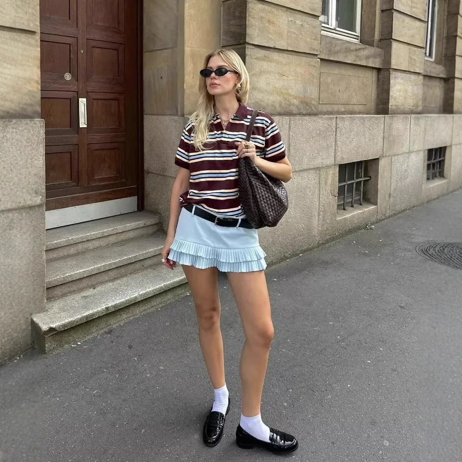 

BWQ Мини-юбки Винтажная одежда Kawaii Юбки Женские Harajuku Симпатичные короткие юбки для женщин Мини-юбка с низкой талией Плиссированные синие 2025