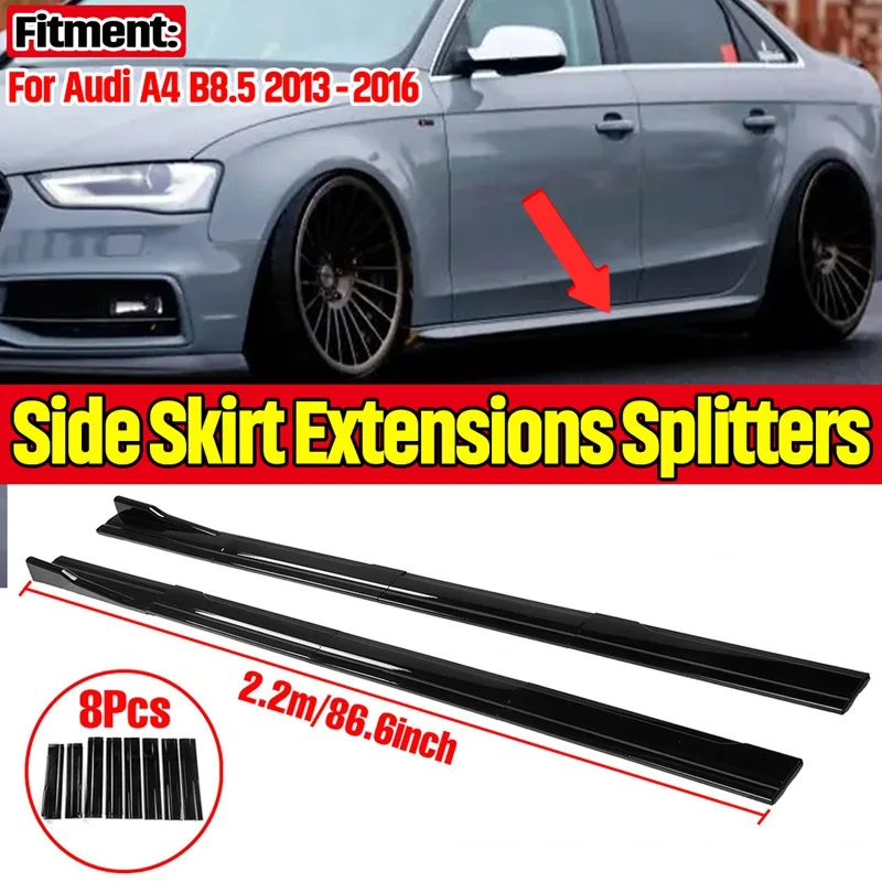 High Quality 8pcs 2.2m Car Side Skirt Extension Splitter Winglet Side Wing Bumper Lip For Audi A4 B8.5 2013 2014 2015 2016