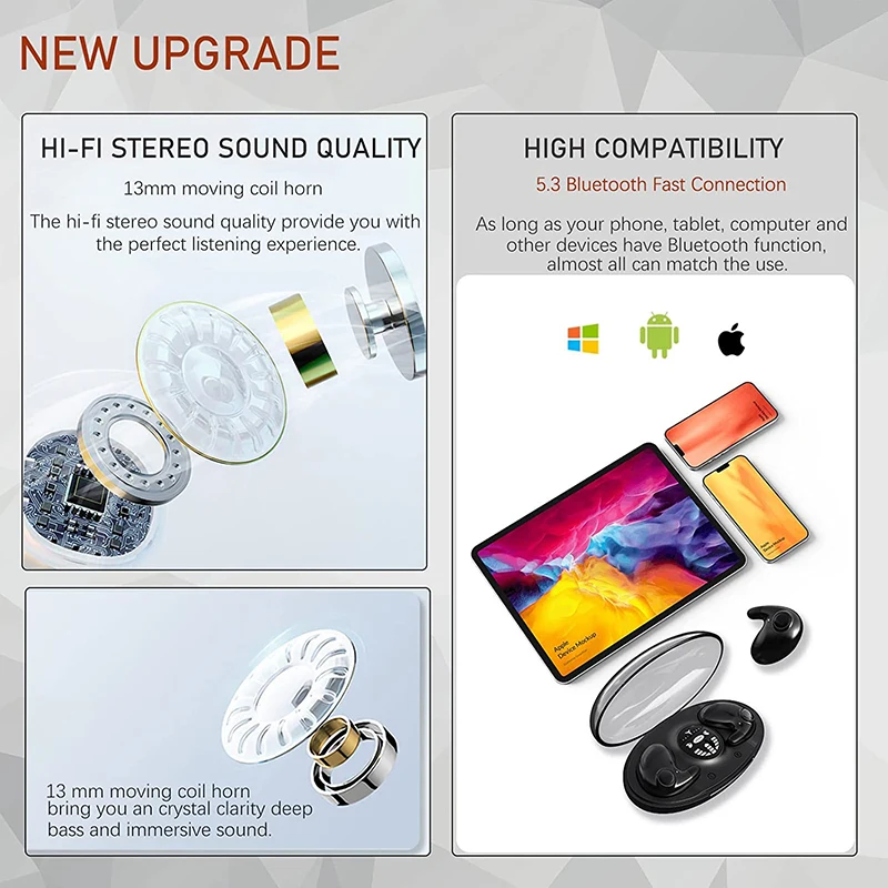 SK MD538 Invisible Sleep Wireless Earphone TWS Bluetooth Hidden Earbuds IPX6 Waterproof Noise Cancelling Sports Headphones image 5